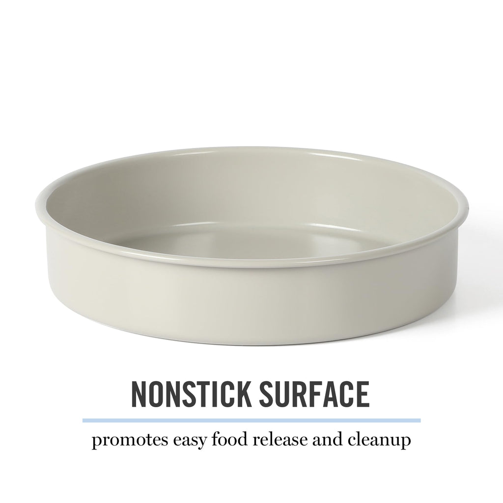 Martha Stewart Gallen 8 Inch Round Nonstick Carbon Steel Cake and Bake Pan – Cool Grey, Durable Bakeware for Even Baking and Easy Release