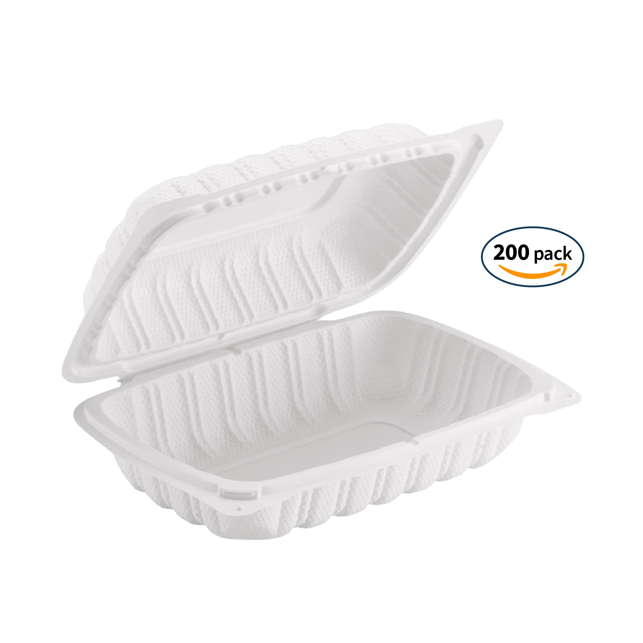 TIYA Clamshell Food Containers - White Bulk 200 Pack, 9x6 in - BPA-Free Mineral-Filled To-Go Containers - Reusable, Microwavable, Hinged, Tall Takeout Clamshells - Great for Meal Prep