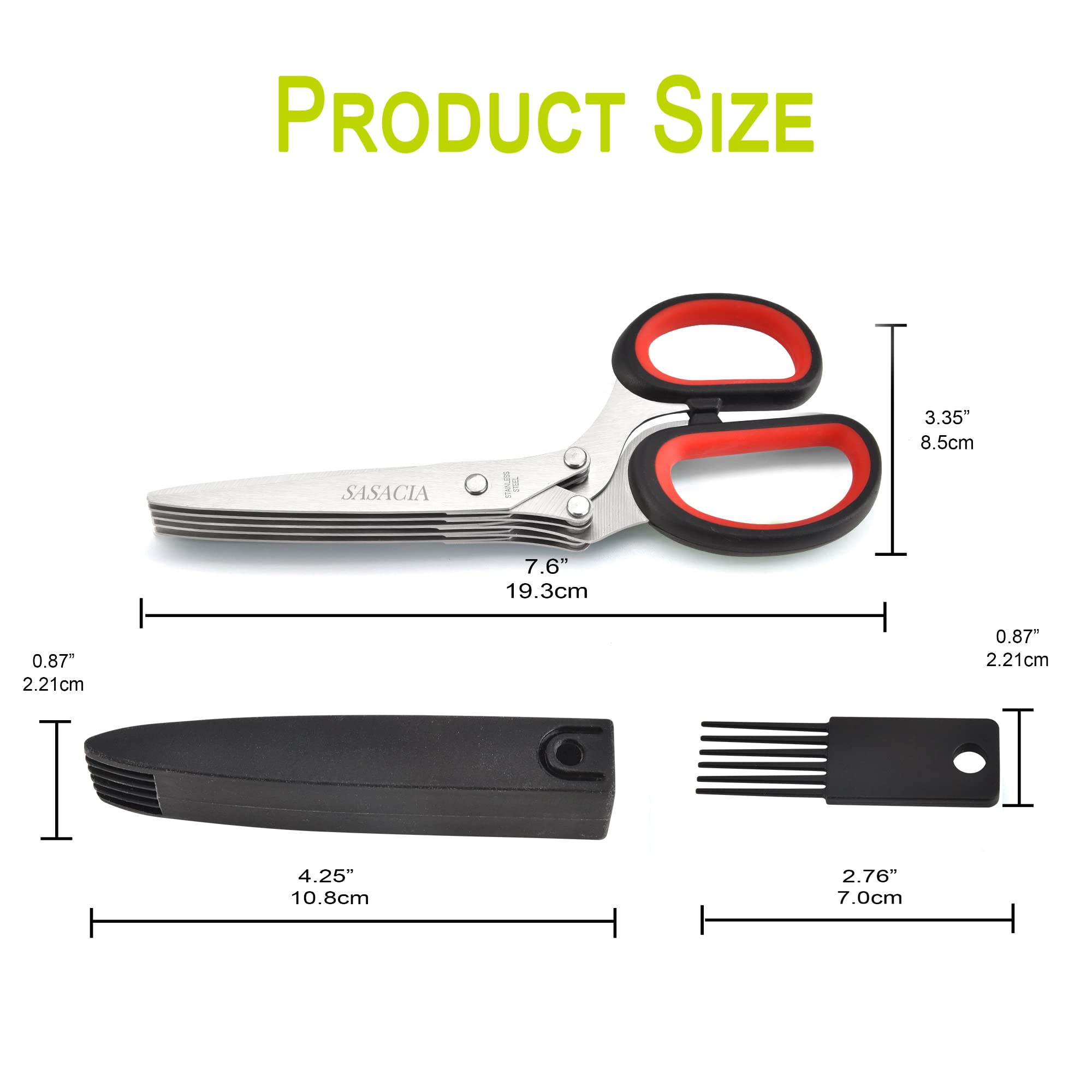 SASACIA Herb Scissors with 5 Blades & Cleaning Kit, Stainless Steel Kitchen Shears for Herbs, Lettuce, Cilantro, Dishwasher Safe, Soft-Grip Handle