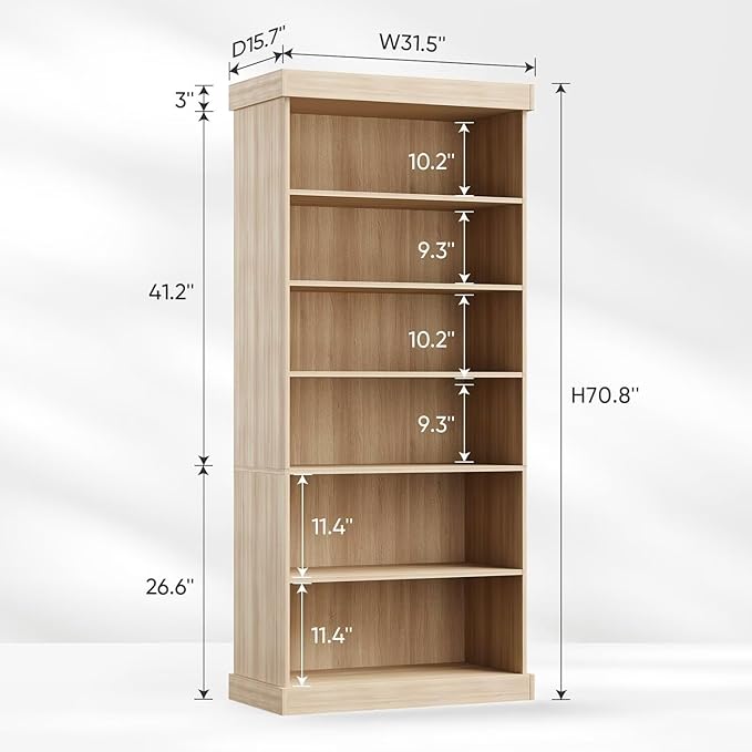70.8" Tall Brown Bookshelf, Farmhouse Modular Bookcase with 6-Tier Adjustable Shelves, Large Storage Cabinet for Home Office, Living Room, Set of 2