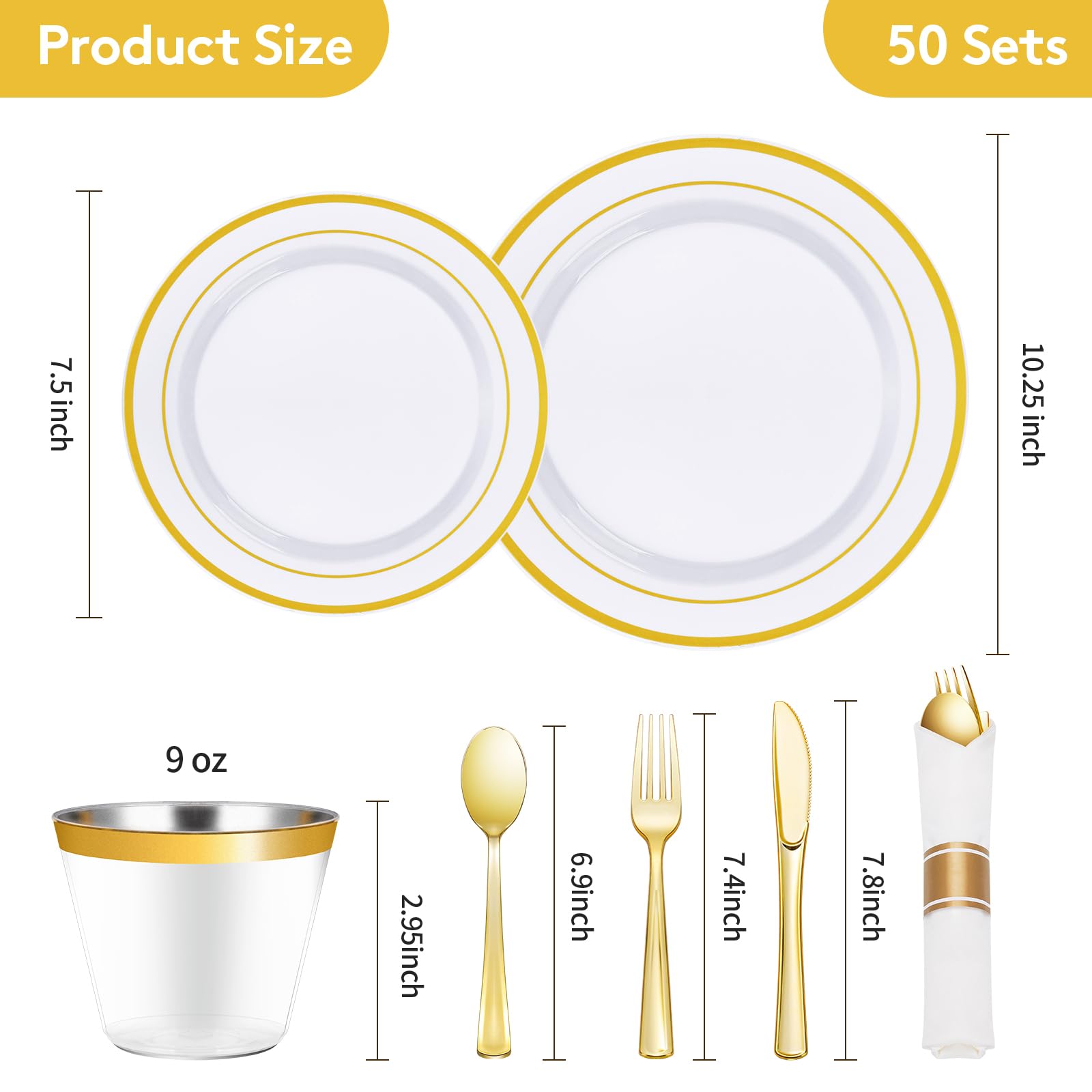 Goodluck 350 Piece Gold Plastic Dinnerware Set for 50 Guests