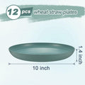 HEYCOME 12 Pcs Unbreakable Deep Dinner Plates Set, 10 inch Reusable Plastic Wheat Straw Plates, Microwave and Dishwasher Safe Plate for Kitchen, Lightweight Plate for Dessert, BPA Free, Dark Green