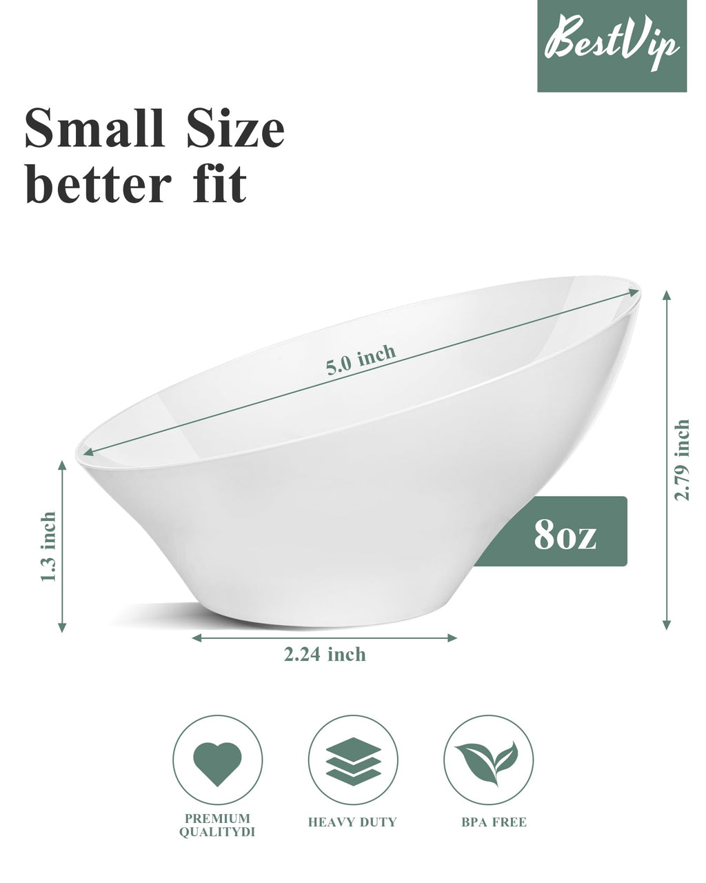 BESTVIP 8 Oz White Plastic Angled Serving Bowls, 12 Pack