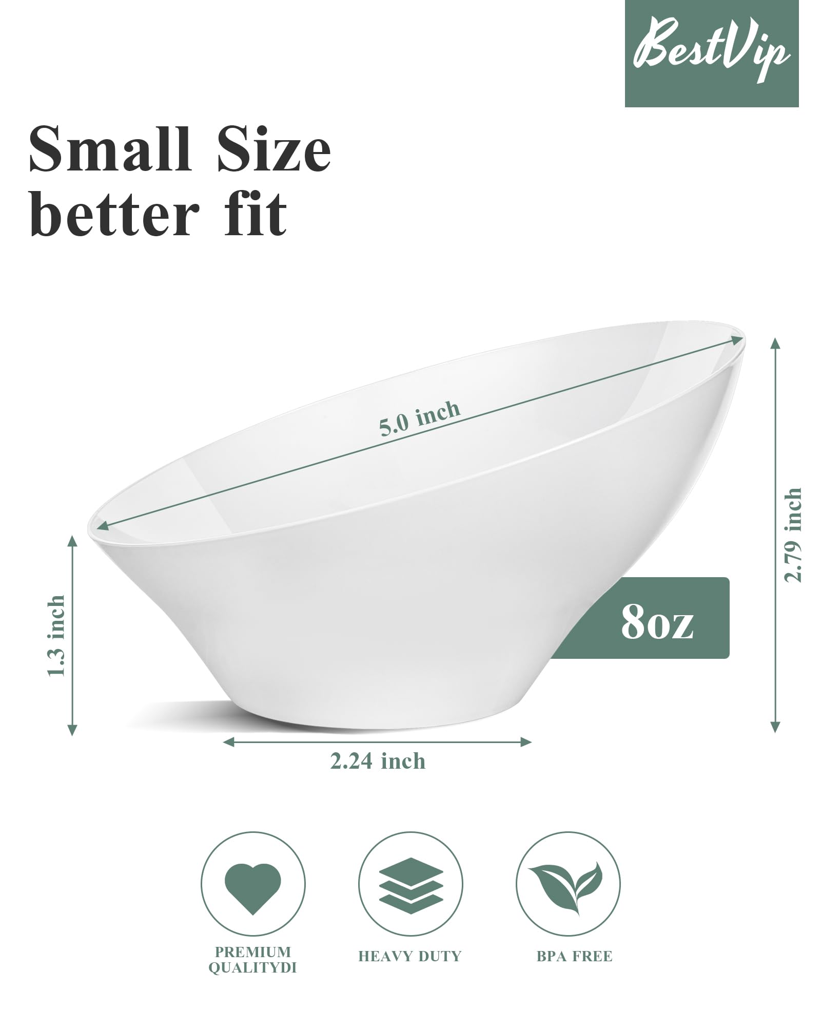 BESTVIP 8 Oz White Plastic Angled Serving Bowls, 12 Pack