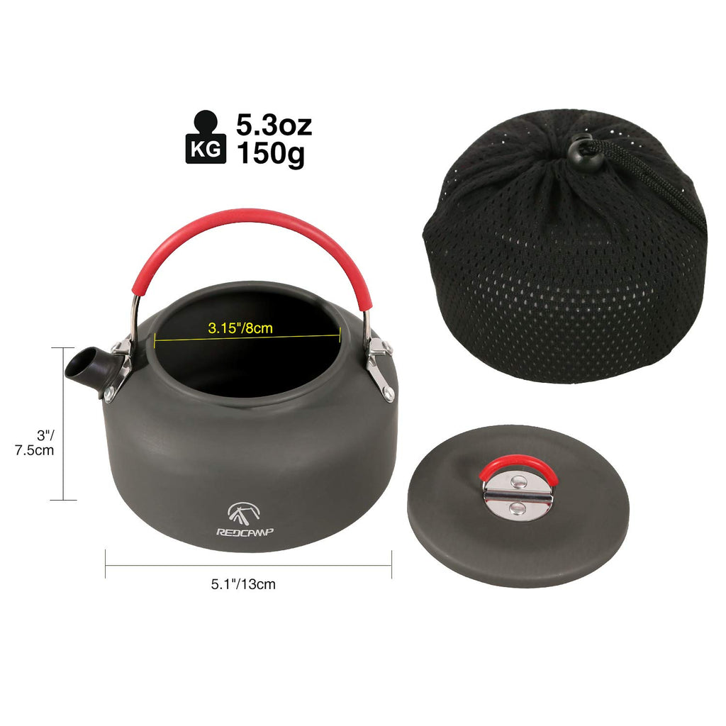 REDCAMP 0.8L Mini Outdoor Camping Kettle, Aluminum Water Pot with Carrying Bag, Compact Lightweight Tea Kettle