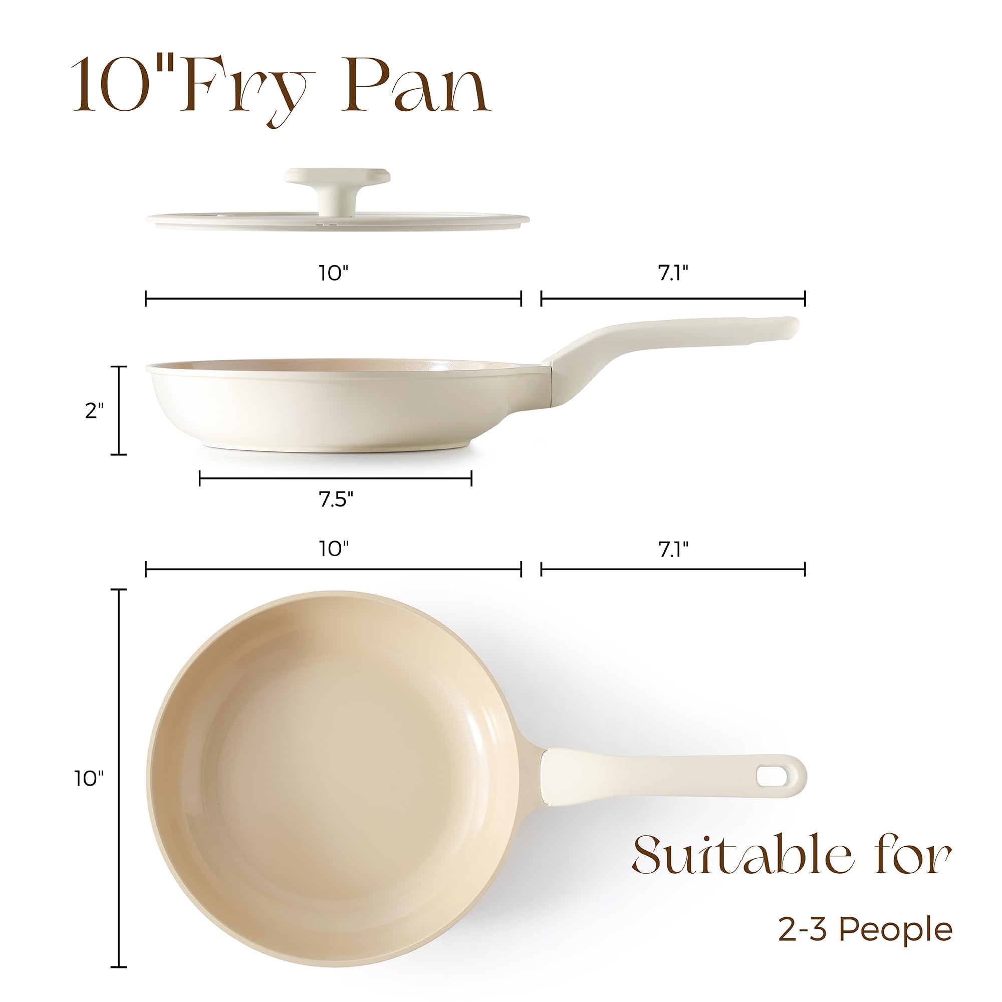 PRICUSIS Nonstick Ceramic Frying Pan with Lid, 8/10 Inch Skillet with Stay Cool Handle, Fully Coated, 100% Dishwasher Safe, PTFE PFAS & PFOA Free (10 Inch, Coconut White