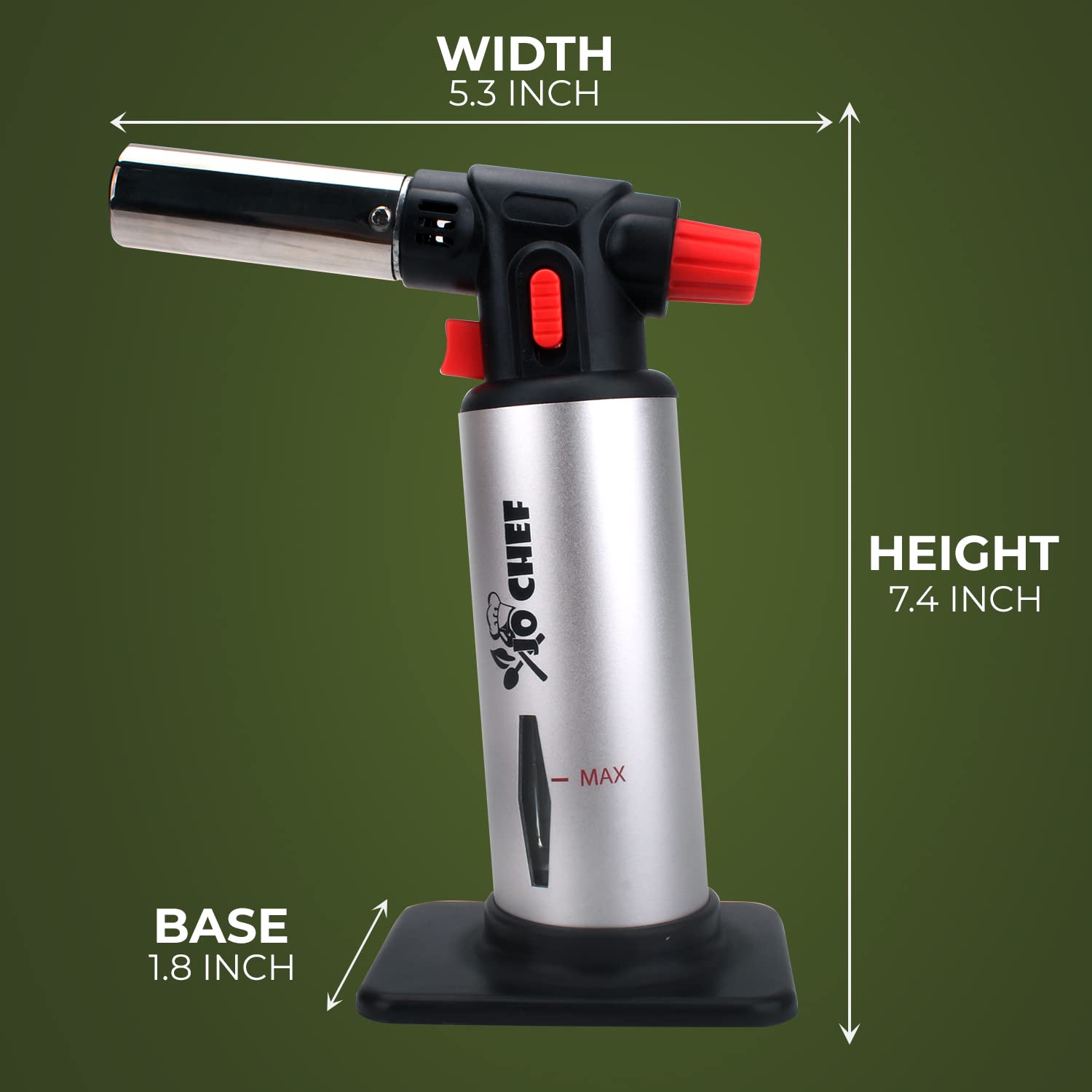 Jo Chef Kitchen Torch with Butane Included – Refillable Lighter with Safety Lock & Adjustable Flame, Blow Culinary Torch for Cooking, BBQ, Creme Brulee, DIY and Soldering - 1 Can (5.07oz) Included