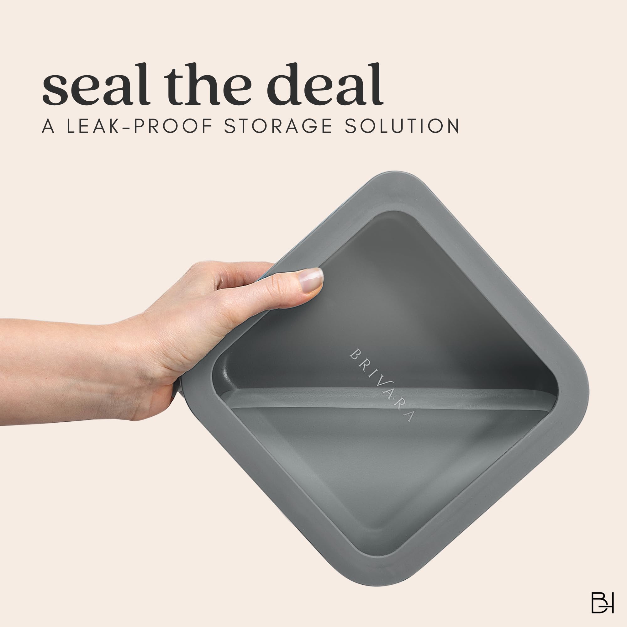 BRIVARA HOME Glass Food Storage Container with Lid, 3-Cup Small Rectangle | Microwave-Safe Airtight Lid, Oven-Safe Ceramic-Coated Glass | Zero Plastic, No PFAS/PFOA/BPA, Reusable [Smoke]