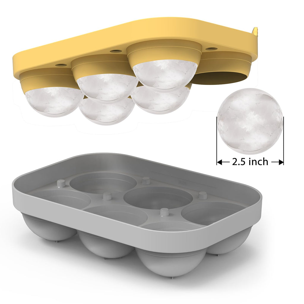 Winrock 2.5inch Spherical Ice Ball Tray For Whiskey, Big Ice Freezer Mold for Cocktails，Easy Fill In & Release Ice Cube Mold, Durable &Reusable Spherical Ice Maker (Sunshine)