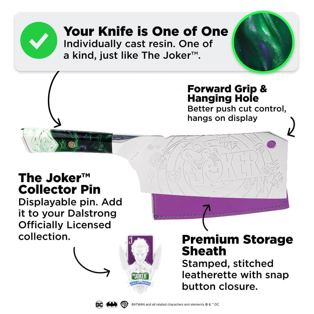 Dalstrong Professional Cleaver Knife - 7 inch - THE JOKER™ Edition Official License - 5 Layer 9CR18MOV Stainless Steel - Resin Handle - Chef's Cooking Blade - Collection Item - Knife Sheath