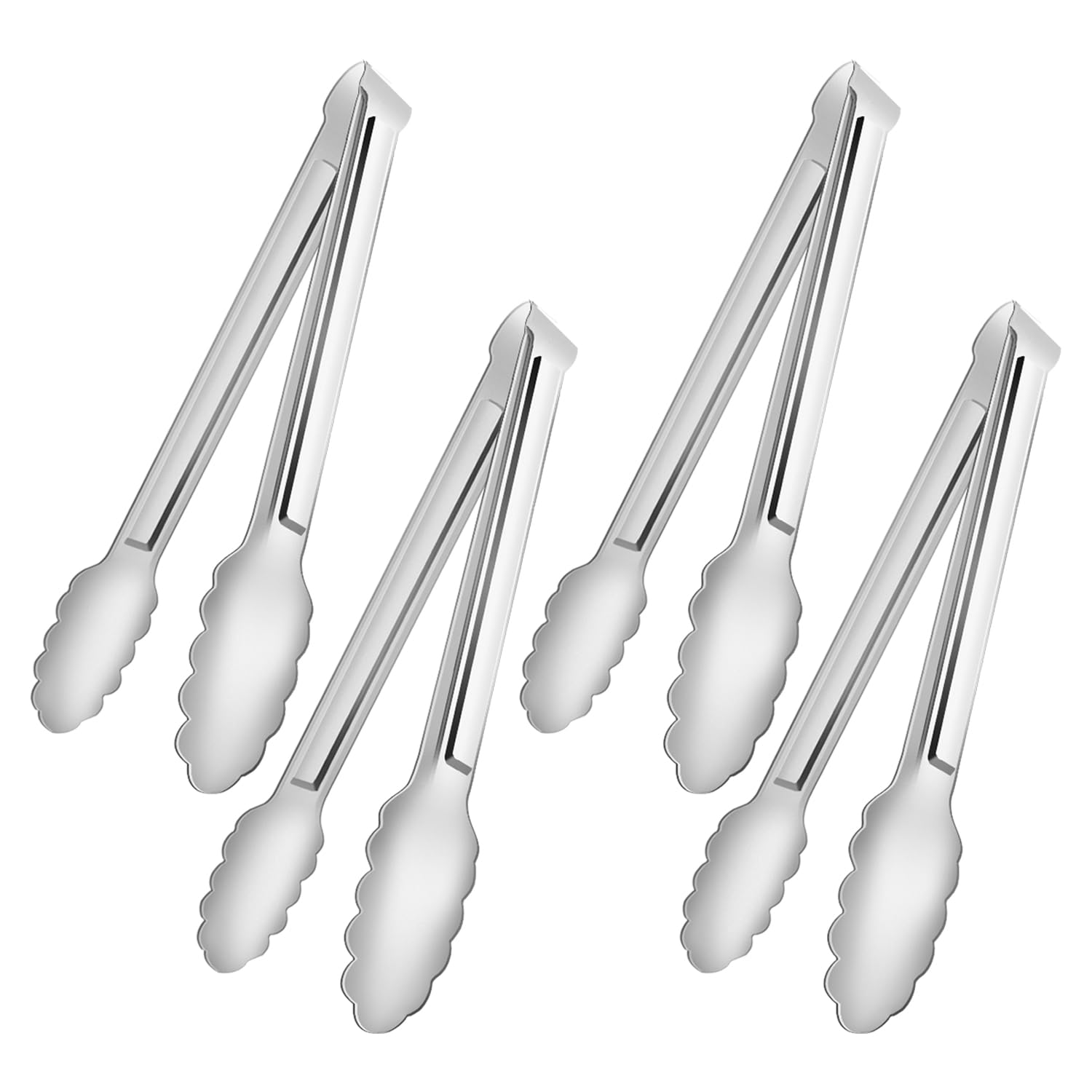 4 Pack Serving Tongs for Buffet,Metal Kitchen Tongs,Stainless Steel Food Tongs, Small Tongs for serving, Silver (12IN)