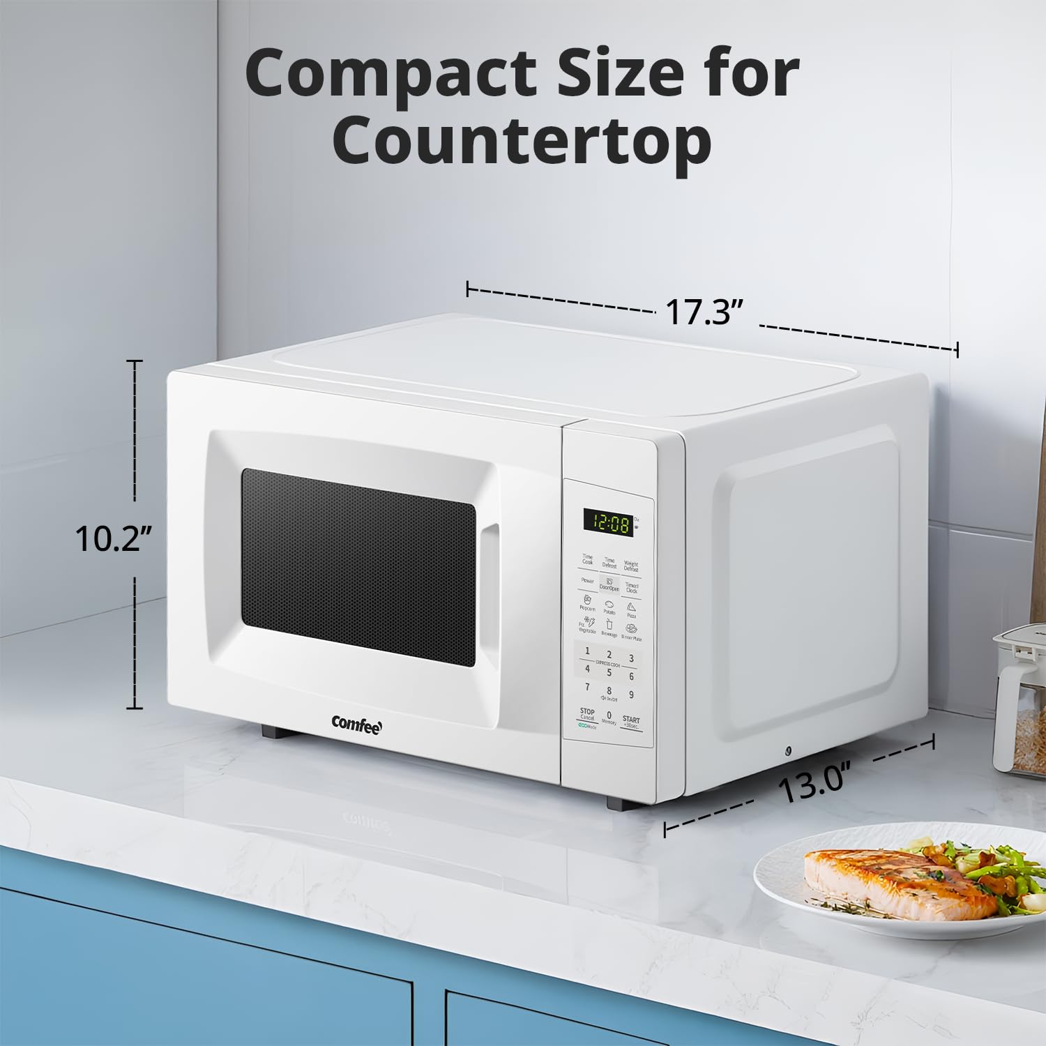 COMFEE' Countertop Microwave Oven, 0.7 Cu.Ft, 700W,Pearl White, ECO Mode