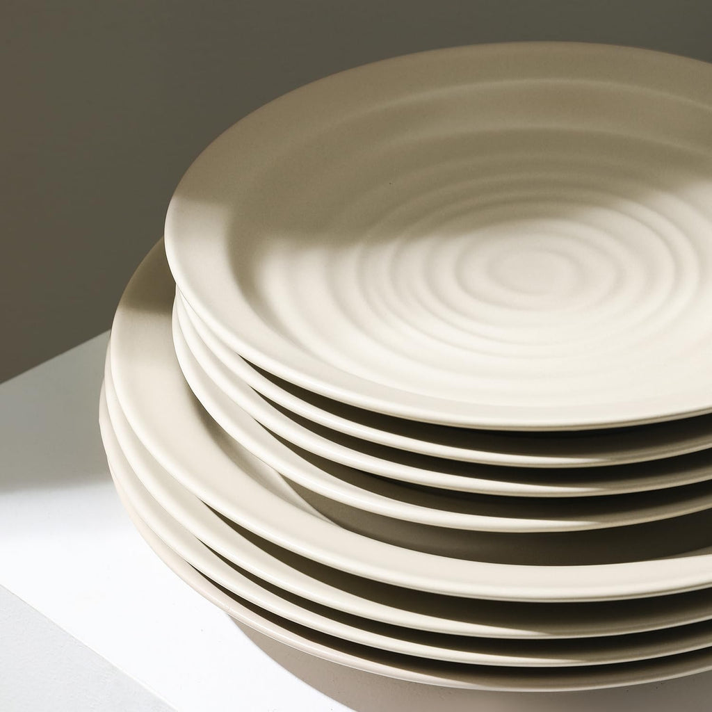 Stone Lain Orbit 24-Piece Dinnerware Set Stoneware, Plates and Bowls Set, Pasta Bowls, Microwave and Dishwasher Safe, Dish Set for 8, Beige
