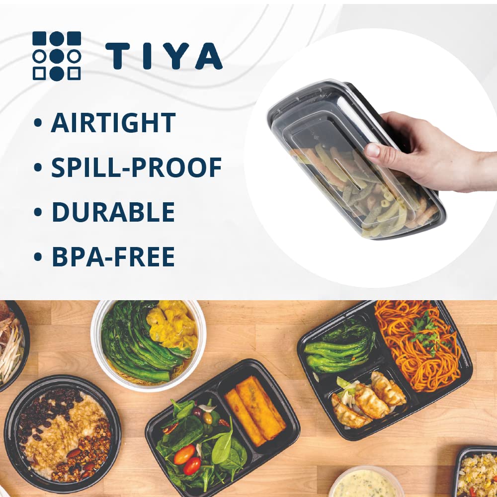 TIYA Food Containers - 58 oz Bulk 150 Pack with Lids - Rectangular Plastic To-Go Containers - Reusable, Microwavable, Dishwasher Safe - Leak-Proof for Meal Prep - BPA-Free