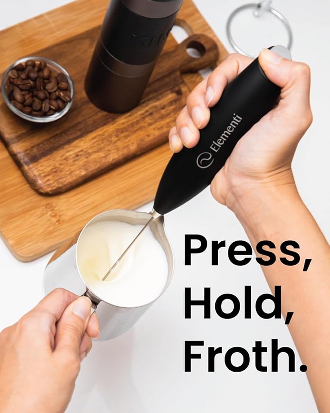 Elementi Milk Frother Wand & Matcha Whisk Set - Powerful Electric Matcha Mixer, Easy to Use Macha Wisk Kit - Craft Effortless Lattes with the Elementi Milk Frother Wand (Lime Green)