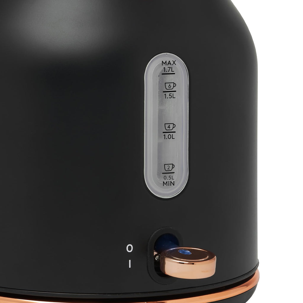 Haden Heritage 1.7 Liter Stainless Steel Electric Kettle, Hot Water Tea Kettle with 360-Degree Base and Auto Shutoff, Black & Copper
