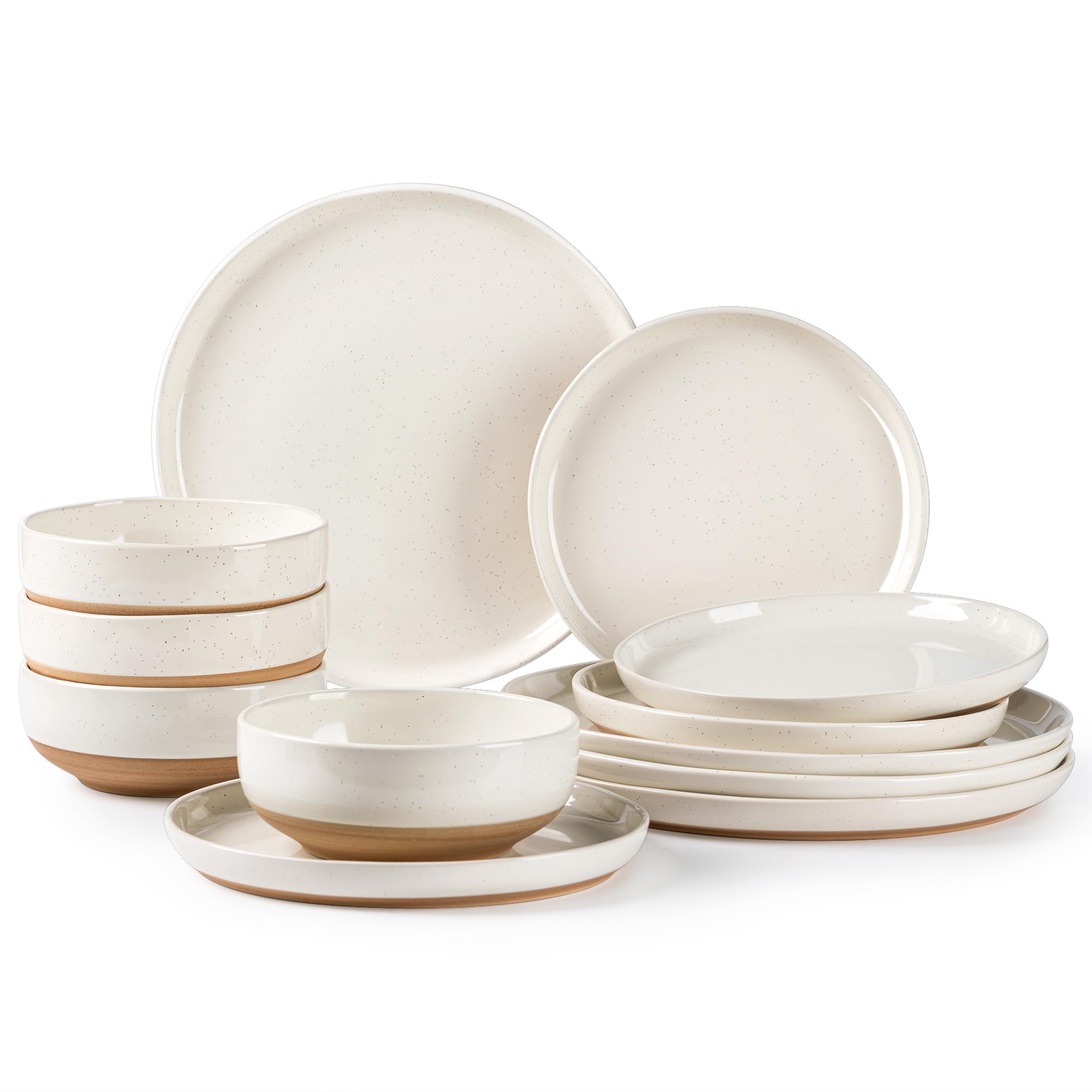 AmorArc Dinnerware Sets for 4, 12 Pieces Ceramic Plates and Bowls Set