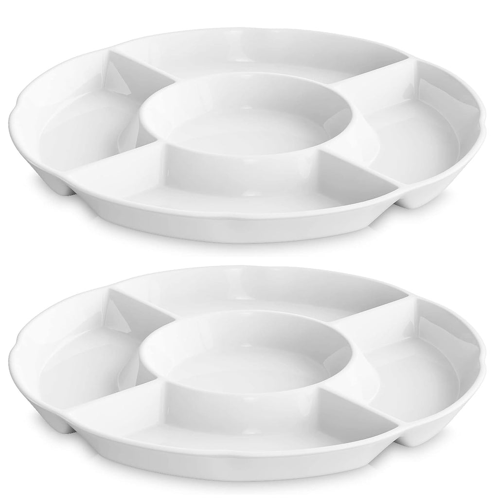 LAUCHUH Veggie Tray Set of 2, Porcelain Chip and Dip Serving Set, 12 inch