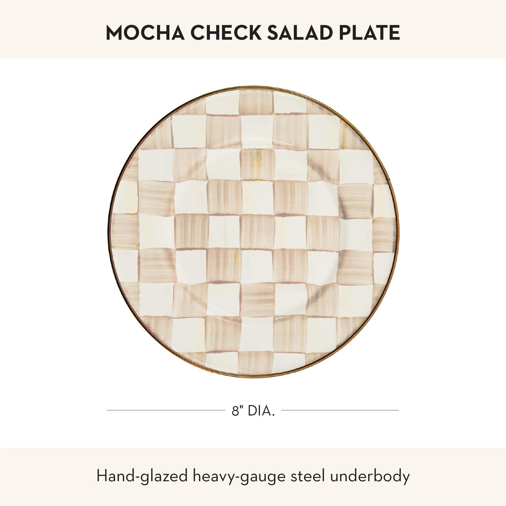 MACKENZIE-CHILDS Enamel Salad Plate, Brown-and-White Mocha Check