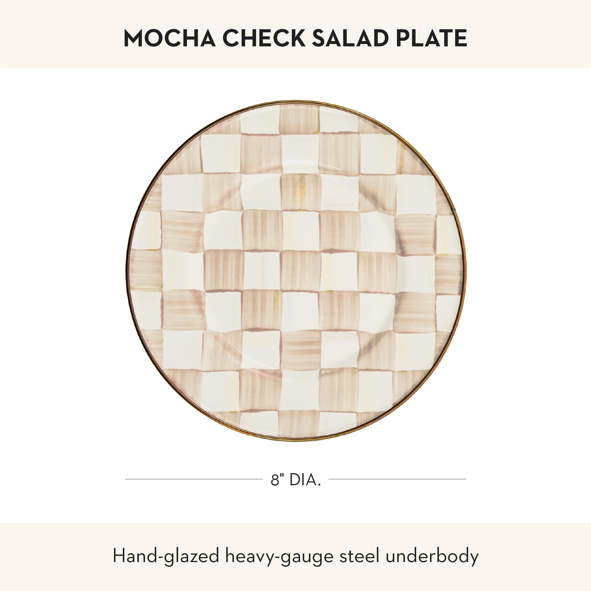 MACKENZIE-CHILDS Enamel Salad Plate, Brown-and-White Mocha Check