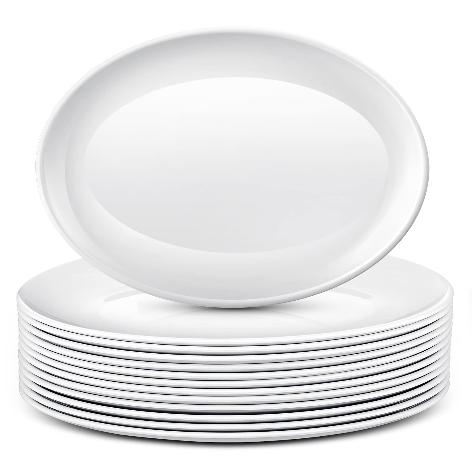 Dandat 12 Pcs Large Serving Platters Oval Trays White Plates Serving Dish for Wedding Party Restaurant Home Steak, Taco, Sushi, Appetizer, Cake (12 Inch)