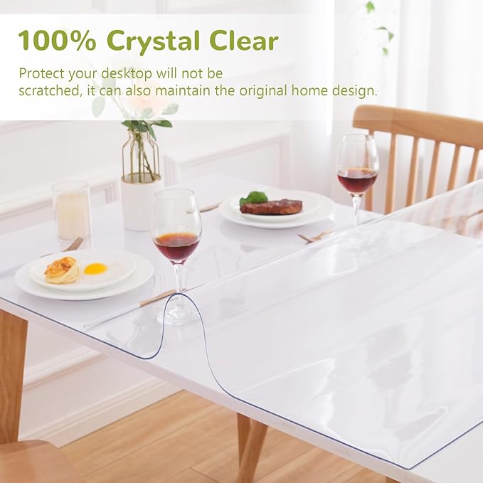 42 x 60 Inch Clear Table Cover Protector, Clear Table Protector for Dining Room Table, 1.5mm Plastic Table Cover, Waterproof Table Pad for Kitchen, Office
