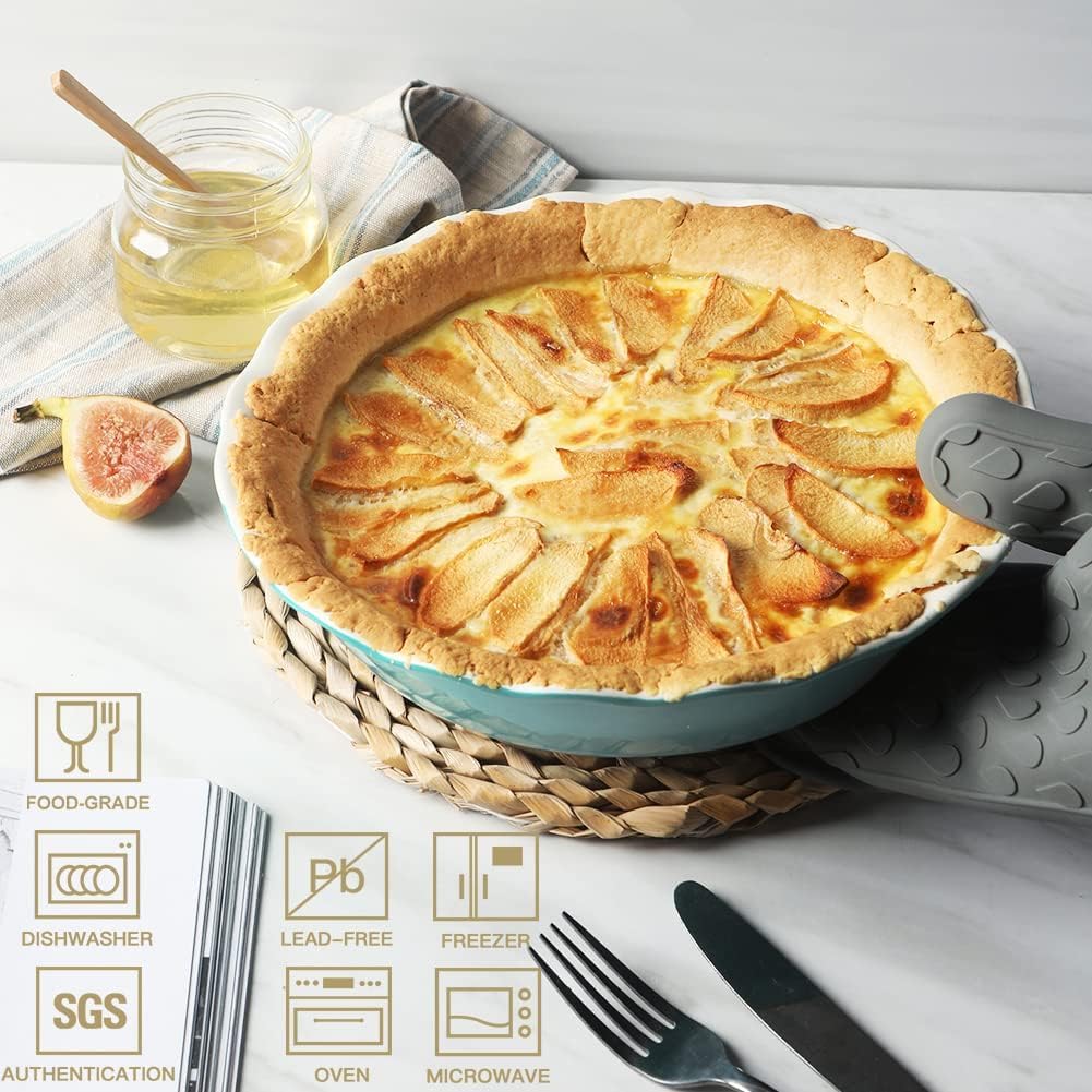 Sweejar Ceramic Pie Pan for Baking, 10 Inches Round Baking Dish for Dinner, Non-Stick Pie Plate with Soft Wave Edge for Apple Pie, Pumpkin Pie, Pot Pies (Beige)