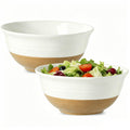 HASENSE Large Ceramic Serving Bowls Set of 2, 84 Oz 9 Inch White & Terracotta Stoneware Mixing Bowls, Farmhouse Bowls for Salad, Baking, Popcorn & Side Dishes, Dishwasher & Microwave Safe