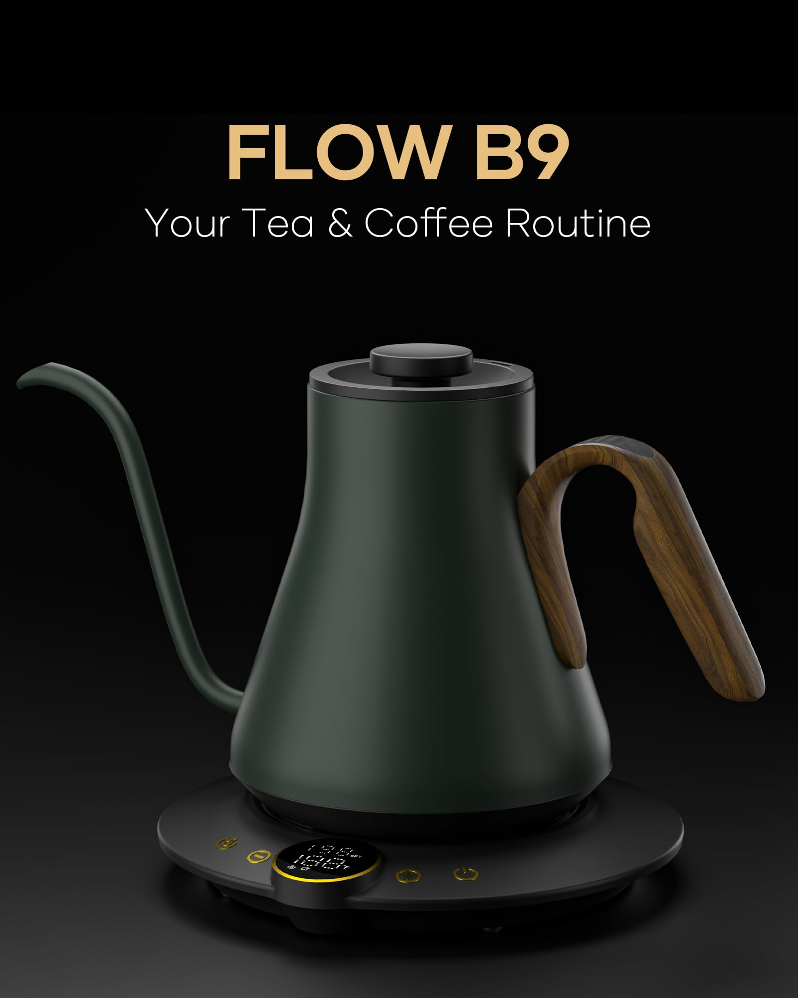 Cocinare Gooseneck Electric Kettle, ±1°F Precise Temperature Control, 1500W Fast Heating, Pour Over Coffee & Tea Kettle with Brew Timer & Keep Warm, Stainless Steel, 0.9L (Delacroix Green)