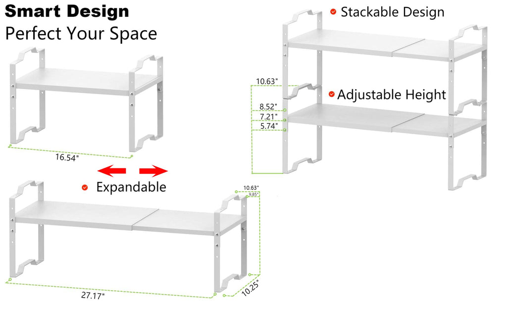 Jojocross Expandable Shelf for Cabinet Organizer Adjustable Stackable Spice Rack at Kitchen and Bathroom more, Counter Countertop Cupboard Organization Pantry Storage(LARGE/3PACKS/WHITE)