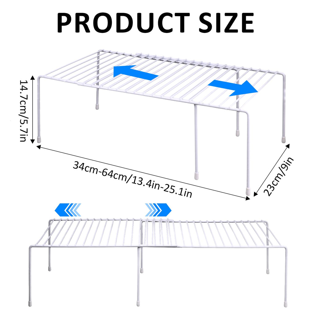 ziroland 4-Pack Expandable Medium (13.4-25.1x9inch) Kitchen Organizer Rack, Kitchen Shelves for Spice Organization for Cabinet, Pantry Organizers and Storage, Spice Rack, Desk Organizer, White