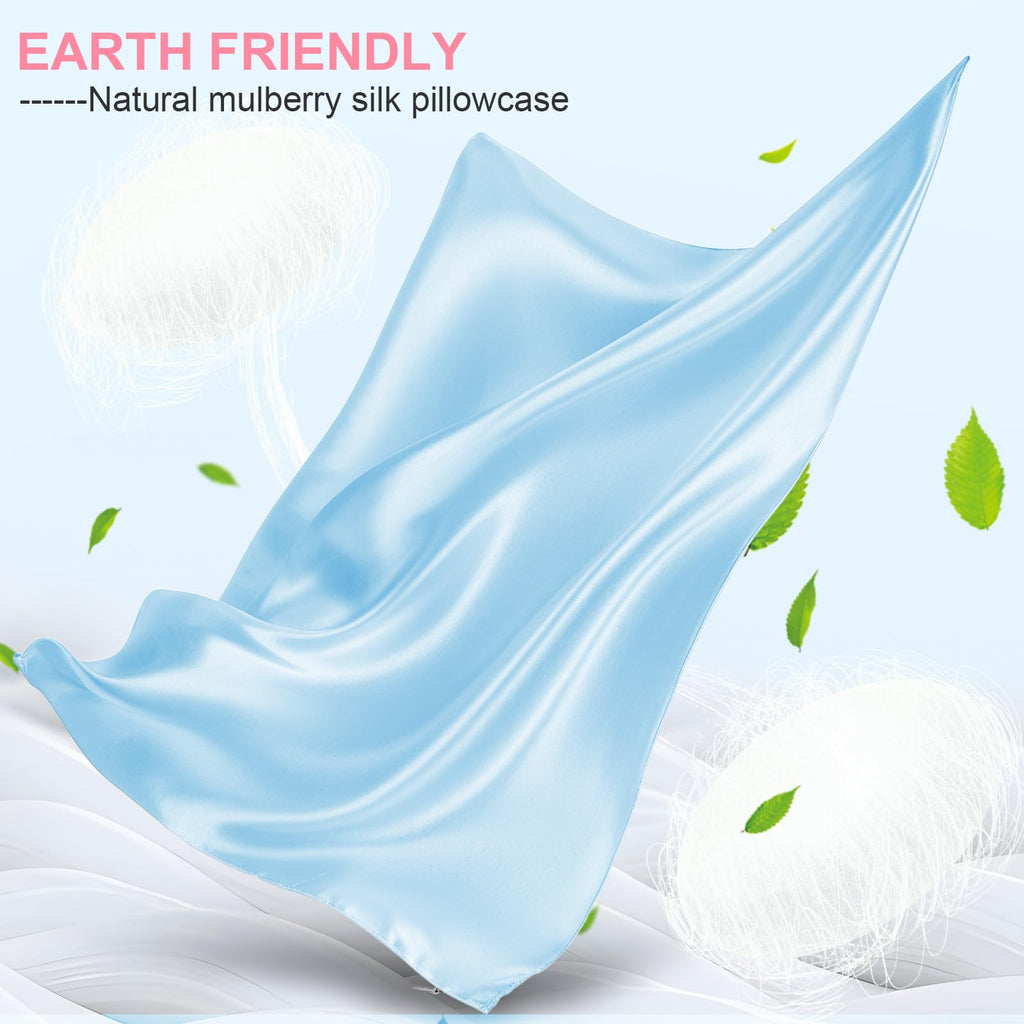 LYSHIN Silk Pillow Cases 2 Pack Standard Size with Zipper, Sky Blue