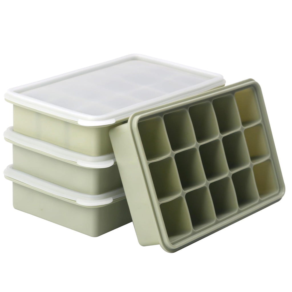 2 Tbsp Silicone Freezer Molds - Perfect for Storing Garlic, Herbs, Ginger, Pesto, Tomato Paste, Lemon Juice, Purees and More - Silicone Food Freezer Tray (Green 4 Pack)