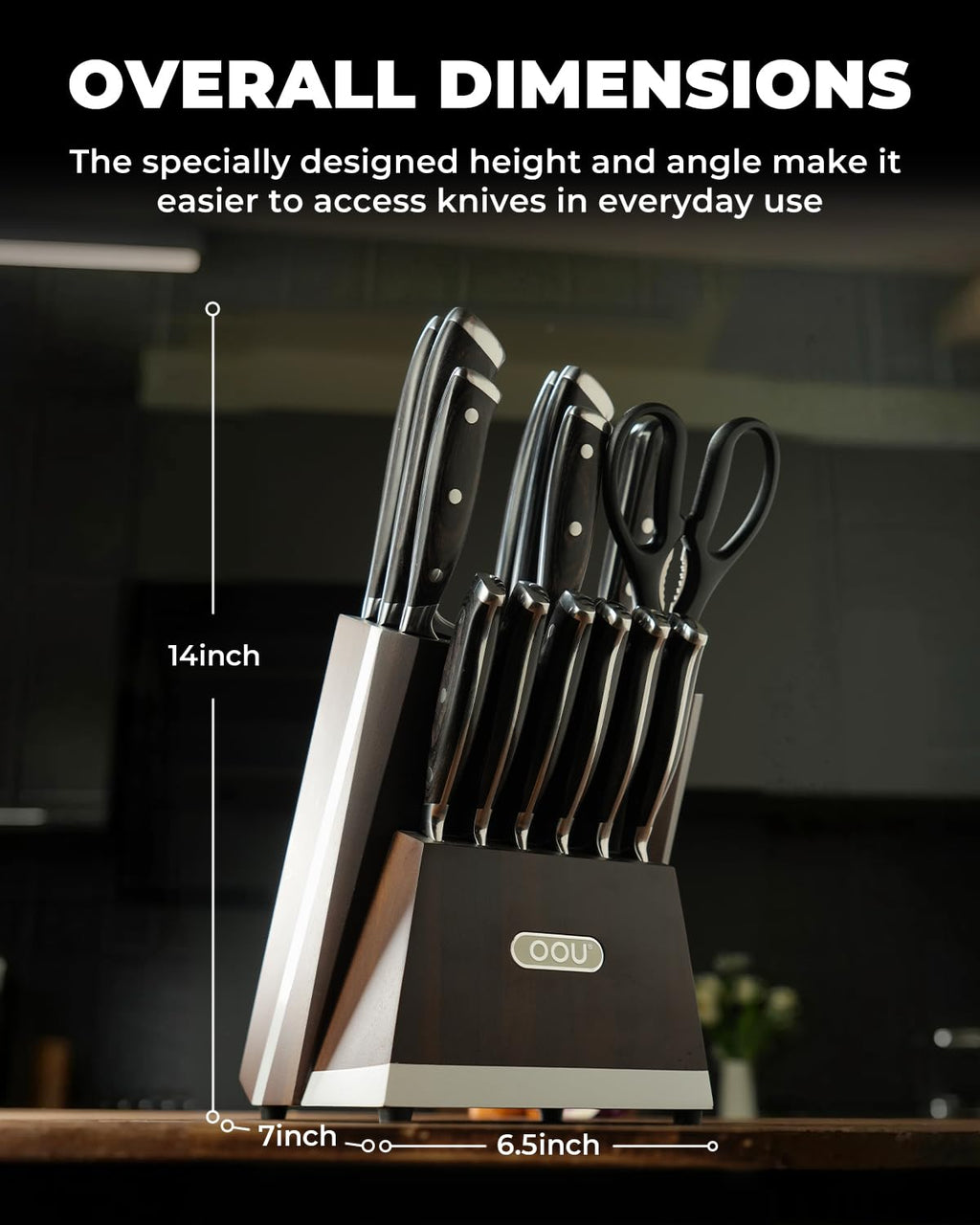 OOU 2025 Kitchen Knife Set with Block, 15-Piece German Stainless Steel Knife Blcok Set with Sharpening Rod, Ergonomic Wood Handle,Premium Razor-Sharp Knives Set for Kitchen