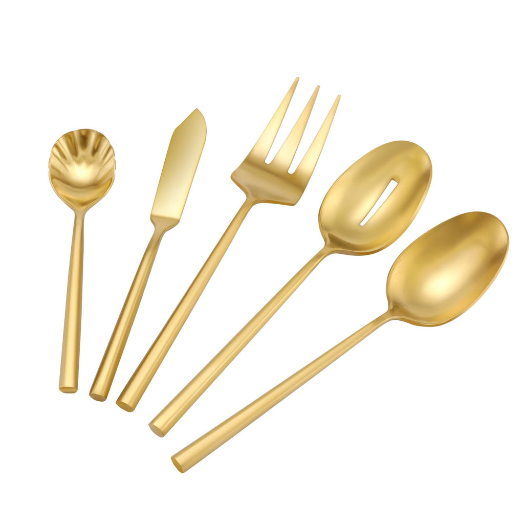 DEACORY Gold Silverware Set with Serving Utensil 45-Piece Service for 8