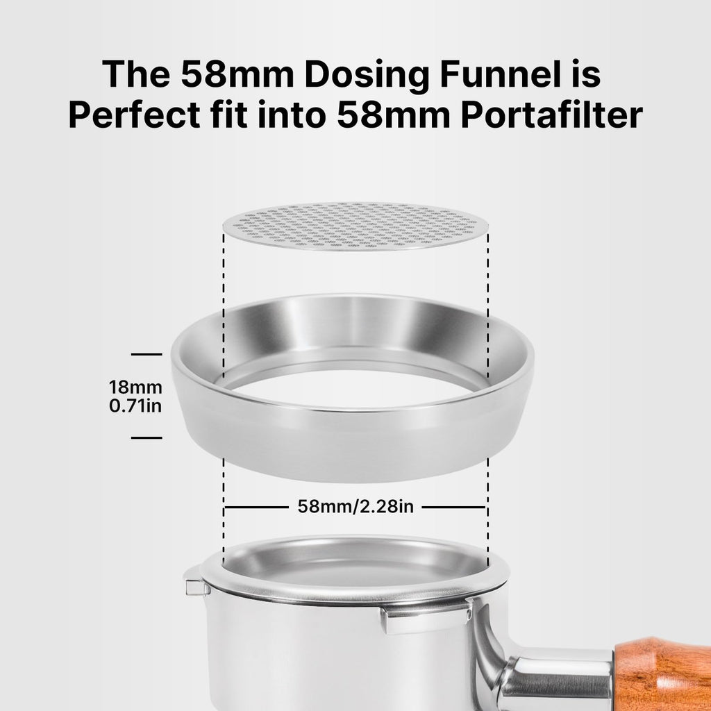 58mm Espresso Dosing Funnel & Puck Screen Kit, 304 Stainless Steel Portafilter Funnel with Filter Screen Set, Espresso Machine Accessories Compatible with 58mm Portafilter