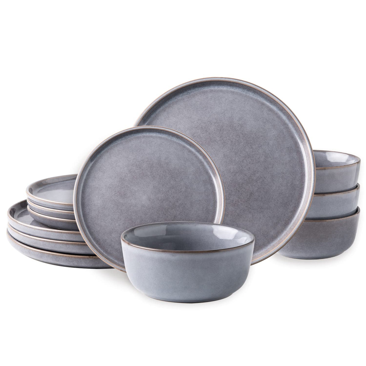 AmorArc Stoneware Dinnerware Sets for 6, 18 Piece Plates and Bowls Sets
