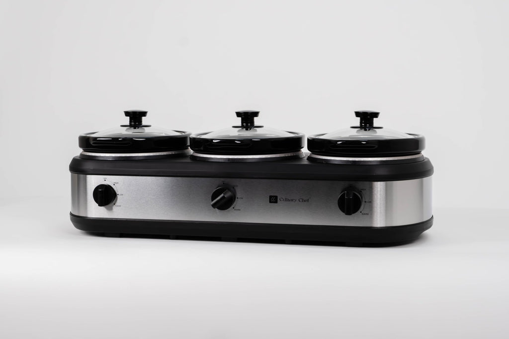 CULINARY CHEF, Triple Slow Cooker, Buffet Server 2.5qt x 3 Pot, Food Warmer – Stainless