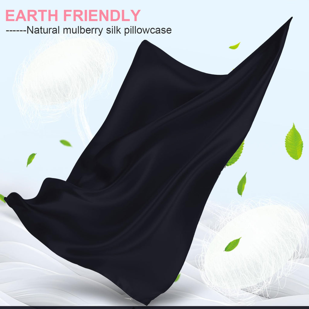 LYSHIN Silk Pillow Cases 2 Pack Queen Size with Zipper, Navy Blue