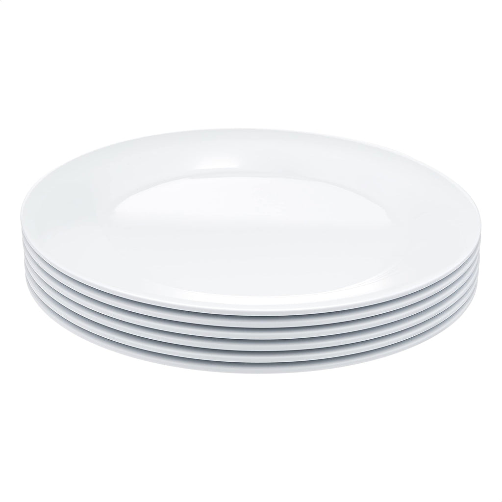 Amazon Basics Melamine Dinner Plates for Restaurants and Home, Dishwasher Safe, BPA Free, Break and Crack Resistant, 10.5", White, 6-Piece Set