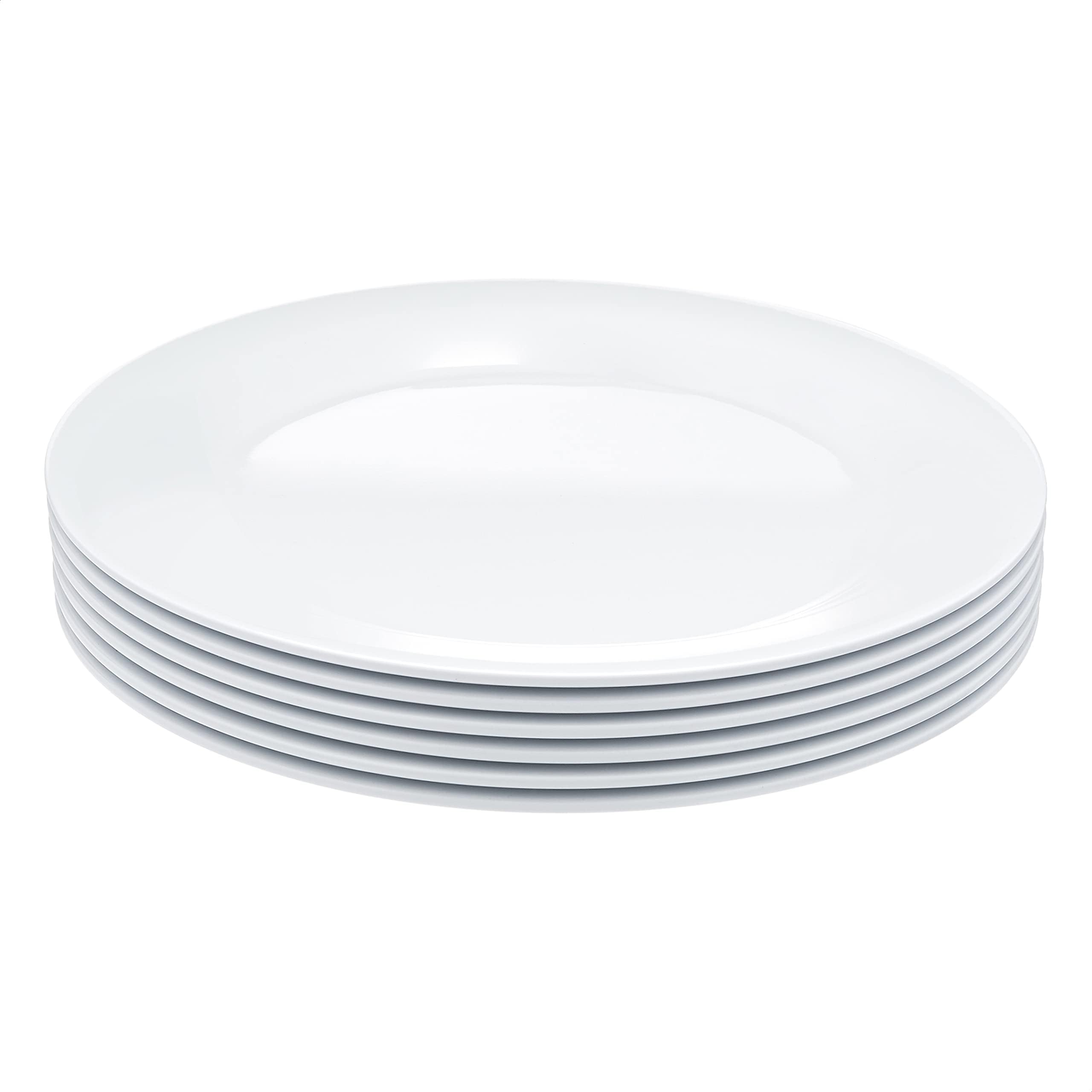 Amazon Basics Melamine Dinner Plates for Restaurants and Home, Dishwasher Safe, BPA Free, Break and Crack Resistant, 10.5", White, 6-Piece Set