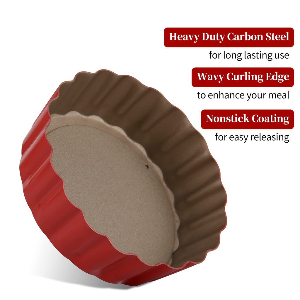 CGGYYZ 3-3/5 Inch Mini Tart Pans with Removable Bottoms, Round Mini Quiche Pans for Baking, Nonstick Cake Pans Set for Pies, Mousse Cakes, Dessert Baking (Red)