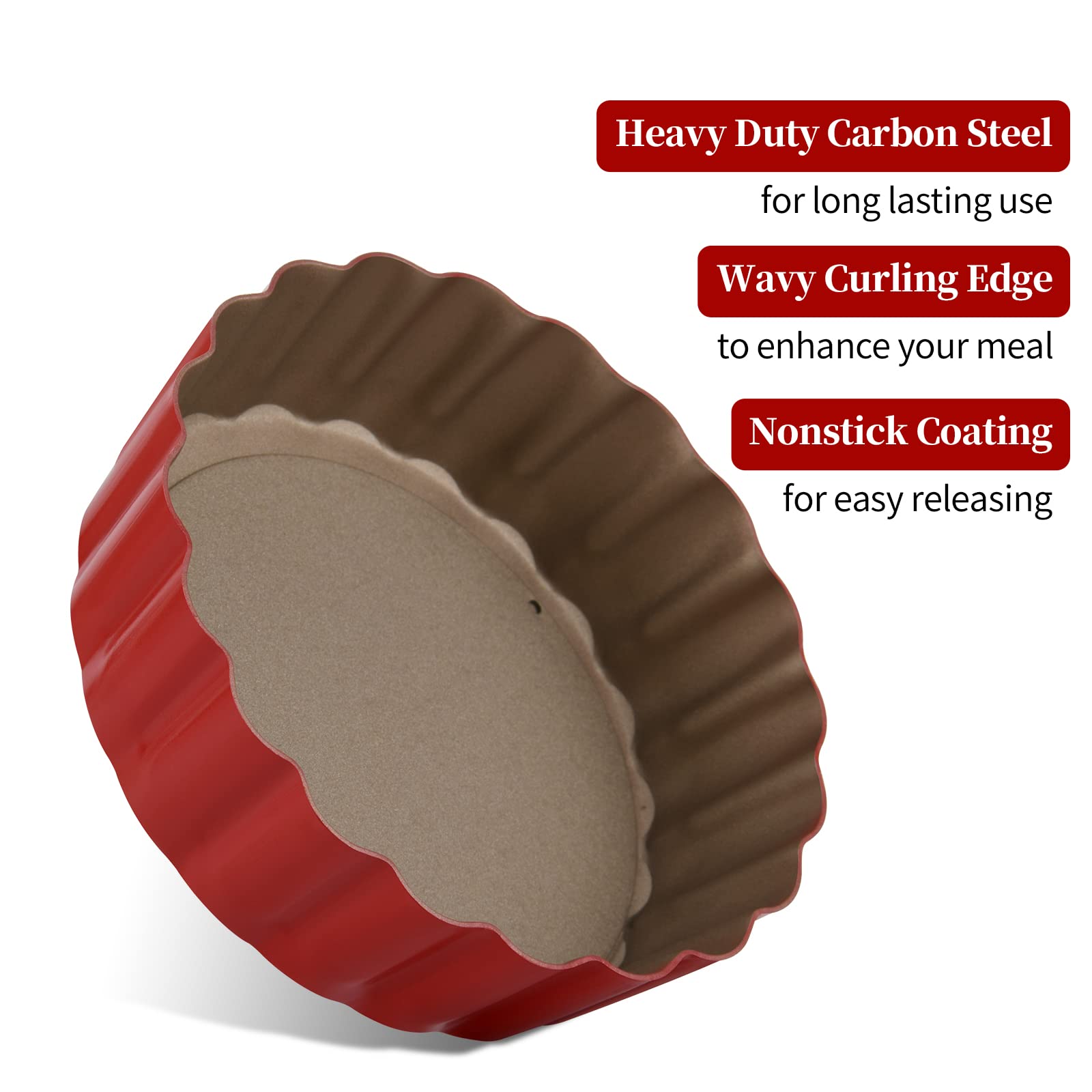 CGGYYZ 3-3/5 Inch Mini Tart Pans with Removable Bottoms, Round Mini Quiche Pans for Baking, Nonstick Cake Pans Set for Pies, Mousse Cakes, Dessert Baking (Red)