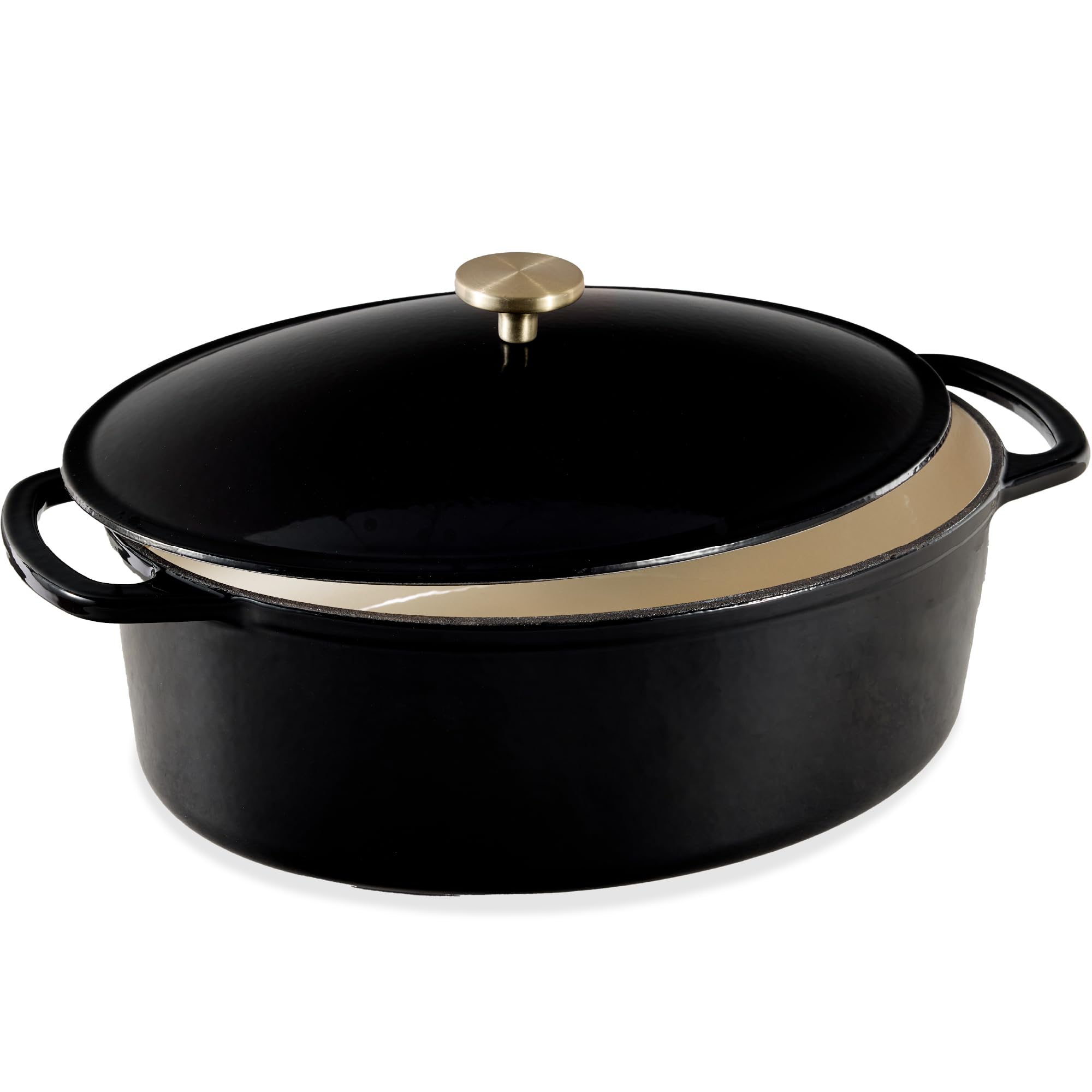 Best Choice Products Oval 7.5 Quart Enamel Cast-Iron Dutch Oven, Heavy-Duty Pre-Seasoned for Baking, Cooking w/Side Handles – Black Licorice