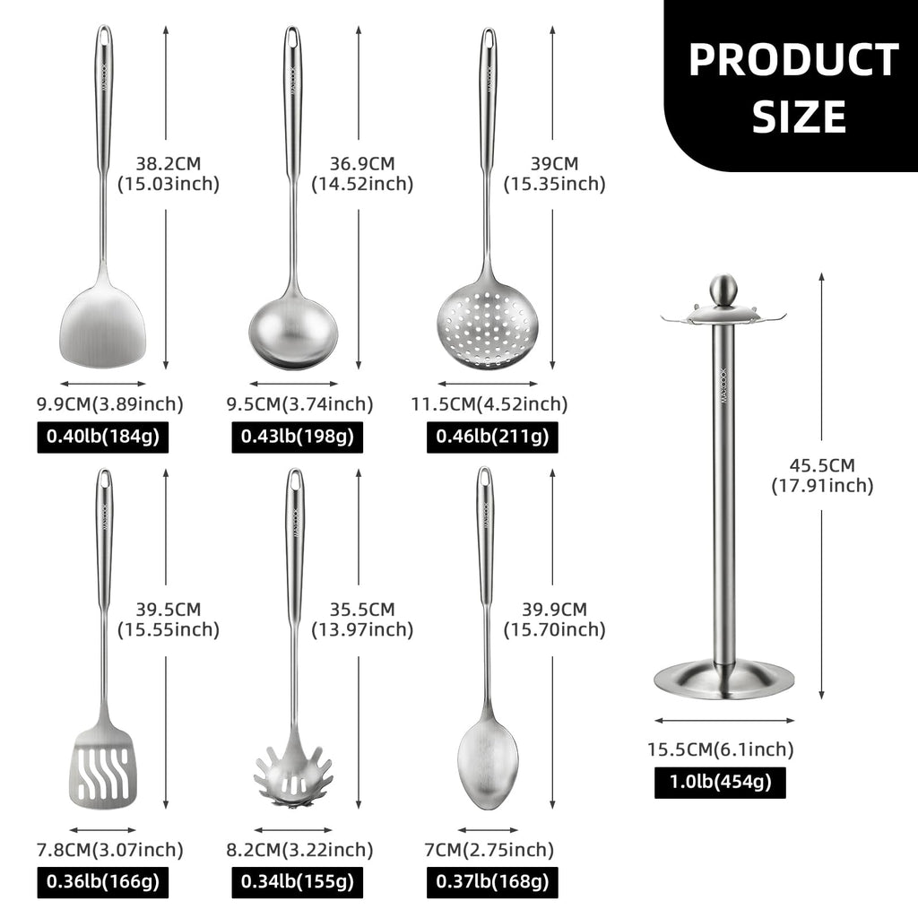 MAXCOOK 18/8 Stainless Steel Cooking Utensils set, 7 Pcs, Dishwasher Safe