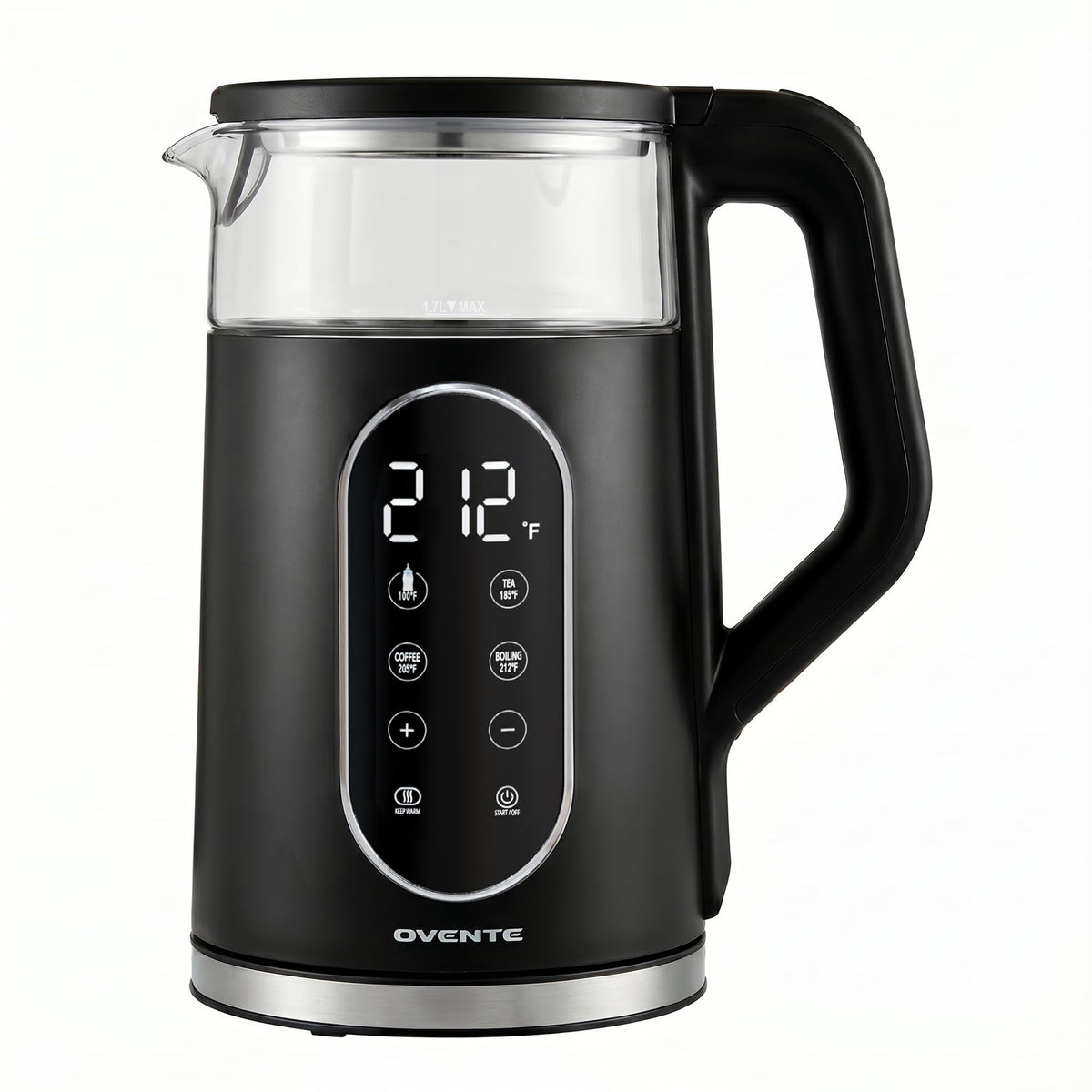 OVENTE 1.7L Electric Kettle with Digital Touchscreen, 1500W, Black KD96B