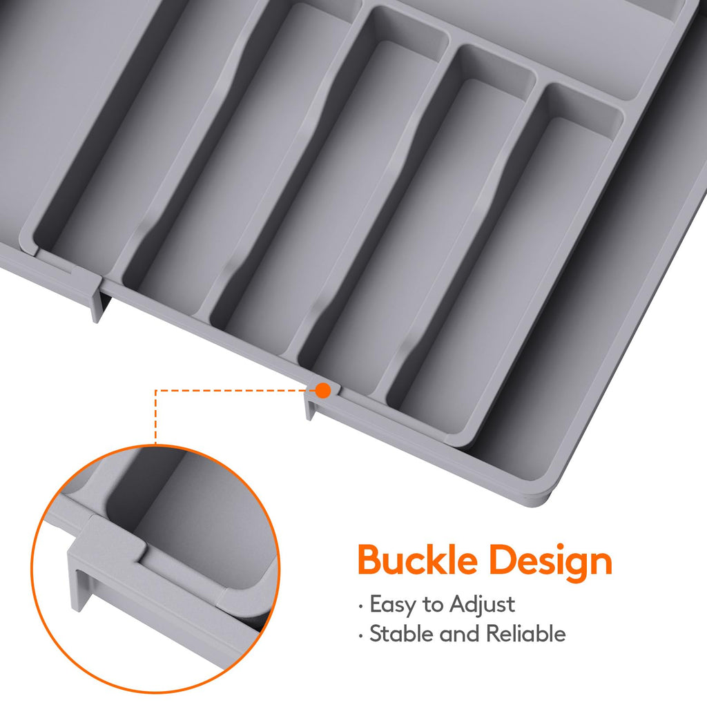 Lifewit Extra Large Silverware Drawer Organizer, Expandable Utensil Tray for Kitchen, BPA Free Flatware and Cutlery Holder, Adjustable Plastic Storage for Spoons Forks Knives, 13-22 x 15, Gray