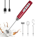 YUSWKO Handheld Milk Frother Wand for Coffee, Rechargeable Electric Whisk with 3 Heads 3 Speeds Drink Mixer Coffee Frother For Latte, Cappuccino, Hot Chocolate, Egg, Red