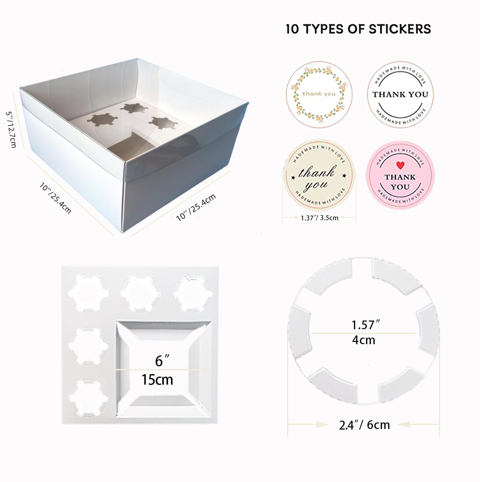 SAHROO Bento Cake and Cupcake Box 4-inch Cake and 5 Cupcakes Box 10 Sets for Family Dinner Birthday Party Picnic Gift