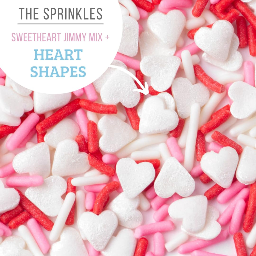 Sweets Indeed Valentines Day Frosting Decorating Set | Red White & Pink Frosting Tubes, Decorating Nozzles & Heart Jimmies Sprinkles | Baking Kit | 11.31 ounces